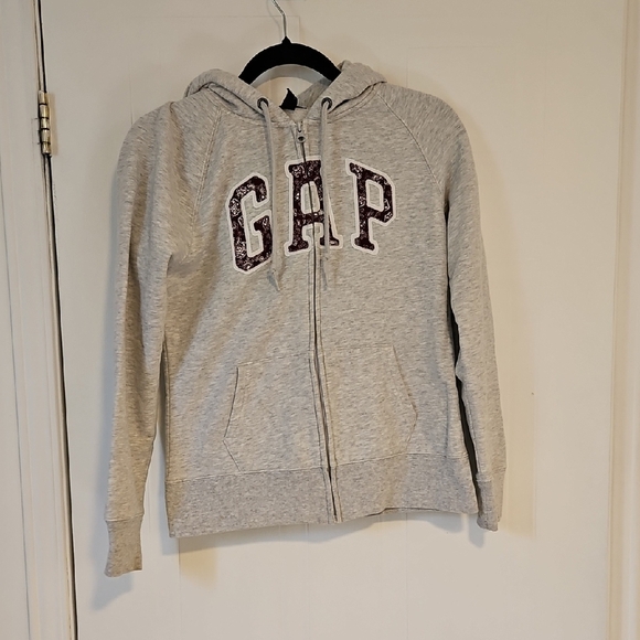 Gap Womens Gray Small Zip Up Hoodie Pockets Embroidery - Picture 1 of 5